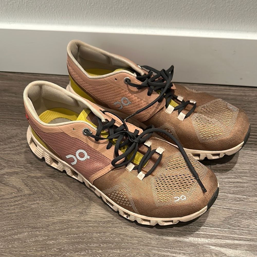 On cloud pink and Yellow Athletic Shoes